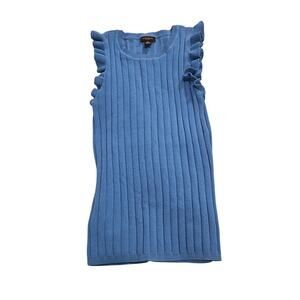 Ann Taylor Factory Blue Ribbed Ruffle Sleeve Sweater Tank XS